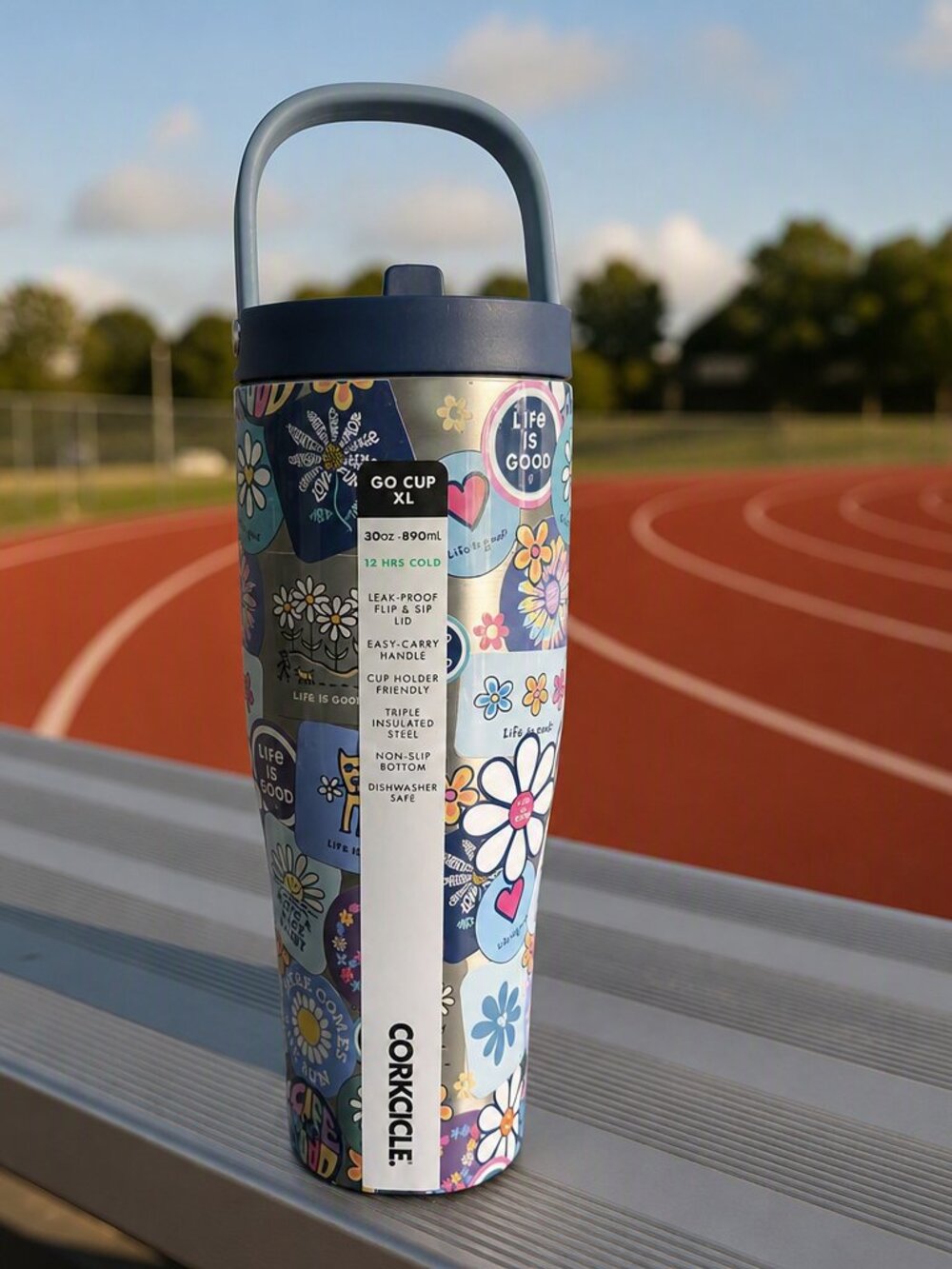 Life is Good X Corkcicle Floral Go Cup XL 30oz in Light Blue and Navy